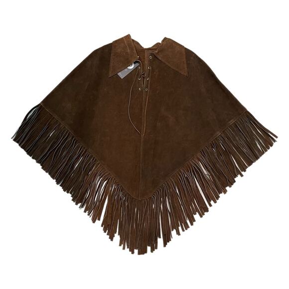 Vintage Other - Vintage 70s handmade leather fringe shawl poncho